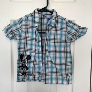 Disney Boy's 36 Months Mickey Mouse Blue‎ Plaid Short Sleeve Top
